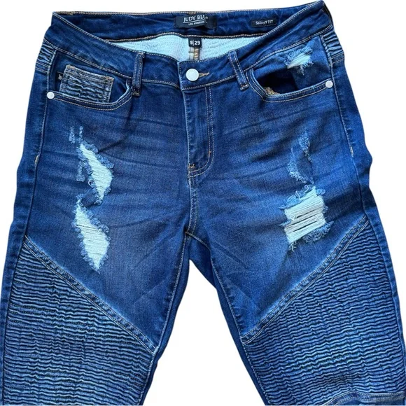 Judy Blue Women 9/29 Jeans Skinny Fit Style JB8469 Distressed Moto Denim Grunge - Picture 4 of 16